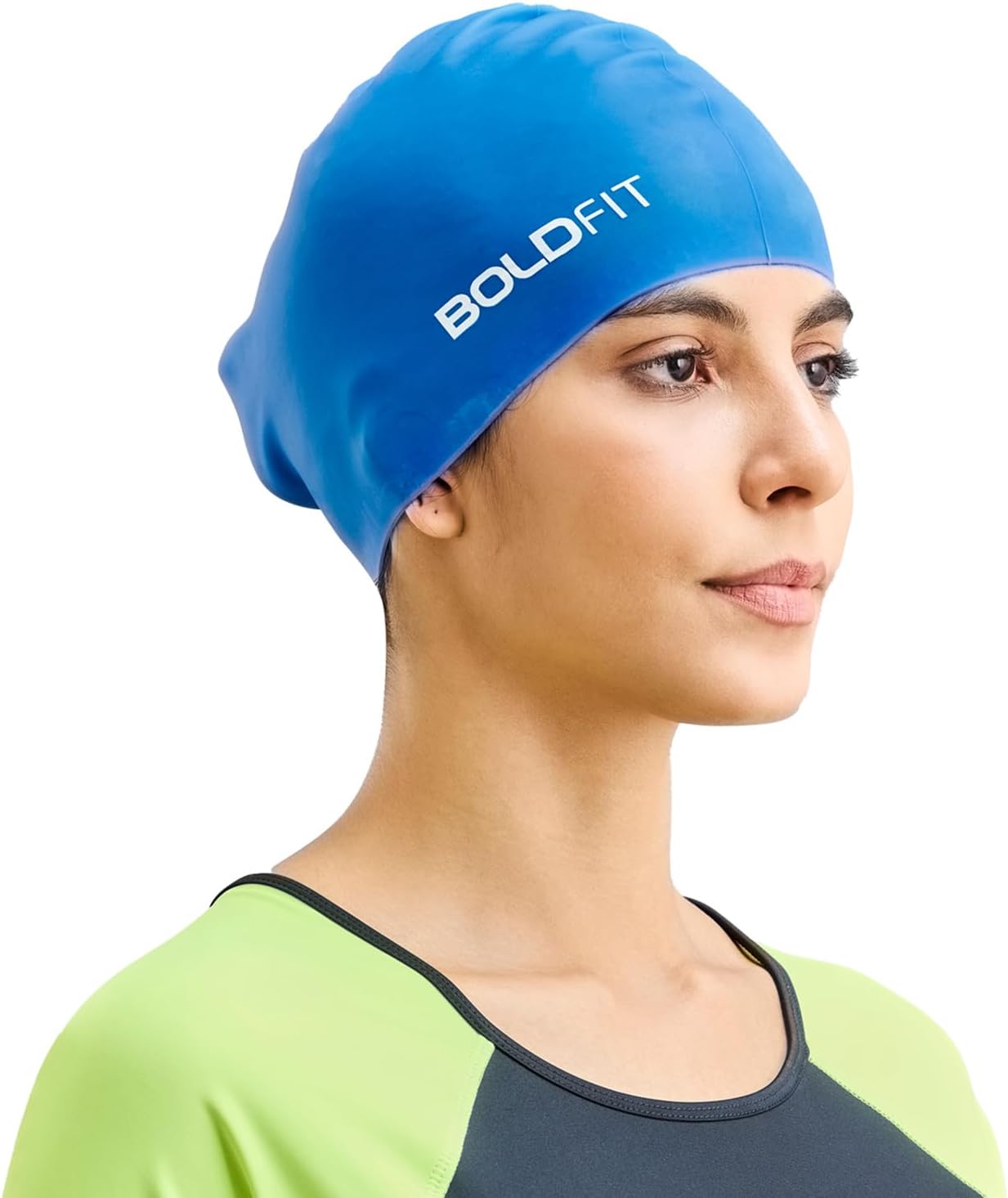 Boldfit Long Swimming Cap for Men Silicone Swimming Caps for Women Unisex Swim Cap for Boys & Girls Swimming Cap for Women Long Hair Swimming Head Cap Men Silicone, Easy Fit - Blue