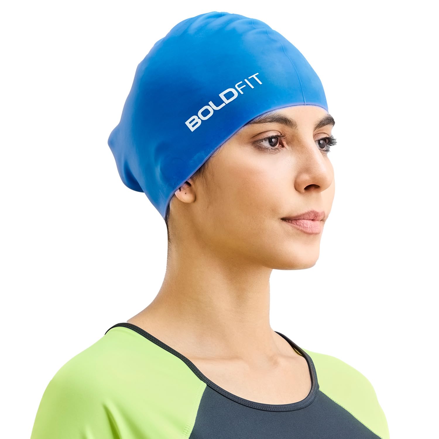 Boldfit Long Swimming Cap for Men Silicone Swimming Caps for Women Unisex Swim Cap for Boys & Girls Swimming Cap for Women Long Hair Swimming Head Cap Men Silicone, Easy Fit – Blue