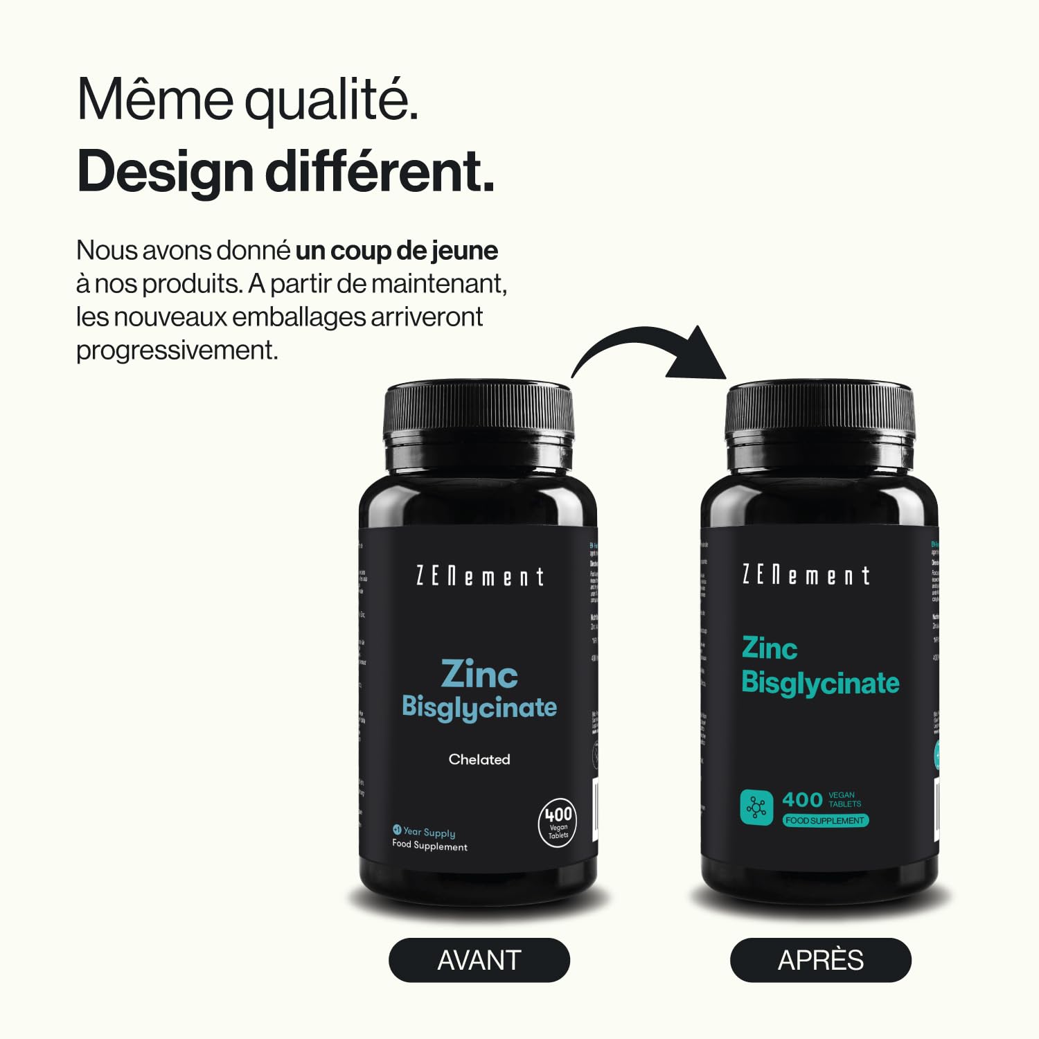 Zinc Bisglycinate, 400 Comprimés Véganes | Peau, Cheveux, Ongles, Immunité, Fatigue | Hautement Biodisponible, Sans Désagrément Digestif | 1 Comprimé Tous Les 2 Jours, Soit 12,5mg de Zinc | Zenement