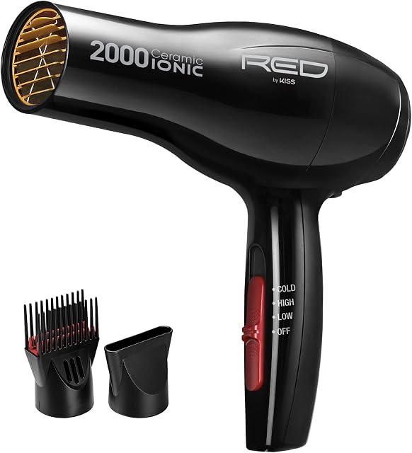 Red by Kiss 2000 Séchoir à cheveux ionique en céramique 2 Bonus Démangler Pik inclus professionnel 3 Réglage de la vitesse thermique