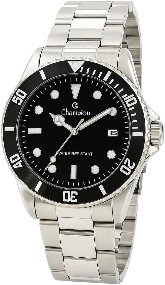 Relógio Masculino Champion Aço Inoxidável Prata Mostrador Preto Grande Analógico Resistente a Água Original CA31266T