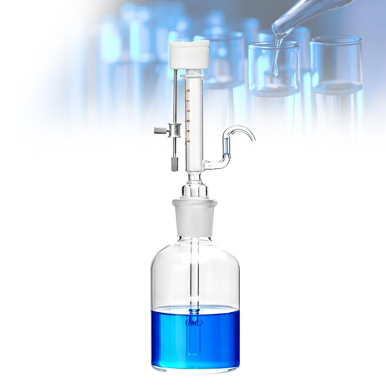 VILA SMO Micro Adjustable Pipette, Glass Pipette Bottlewith Stainless Steel Adjustment Knob, Clear Graduations, Threaded Design For Precise Lab Measurements. 5ml 250ml