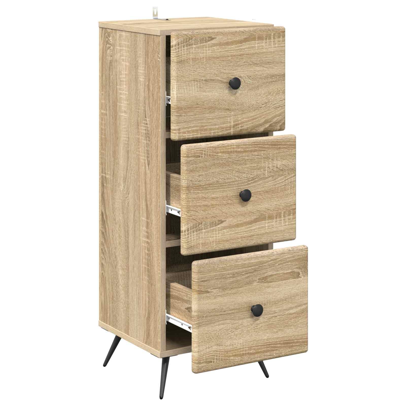 Armoire à tiroirs en chêne Sonoma 33 x 34,5 x 90 cm avec 3 tiroirs et serrure, rangement polyvalent pour bureau, salon, chambre à coucher et couloir