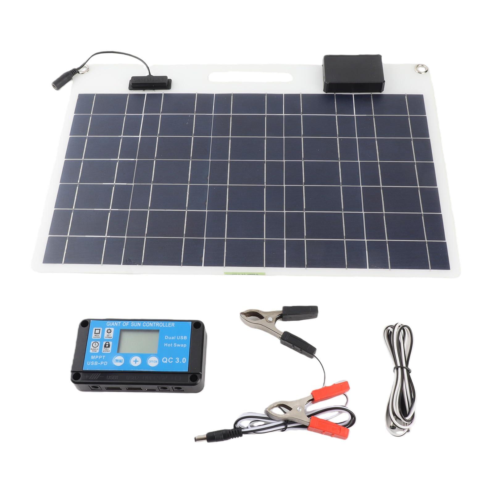Kit de Panel Solar de 100 W, Panel Solar Portátil Monocristalino de 12V 24V con Controlador de Carga de 100 A, Cargador Solar para Vehículos Recreativos, Marinos, Remolques