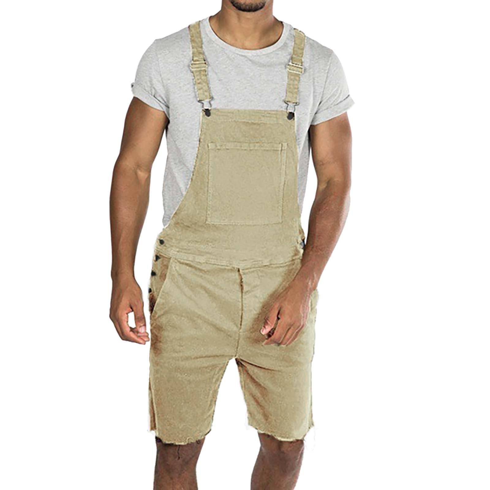 Salopette d'été courte en jean pour homme avec poches et bretelles