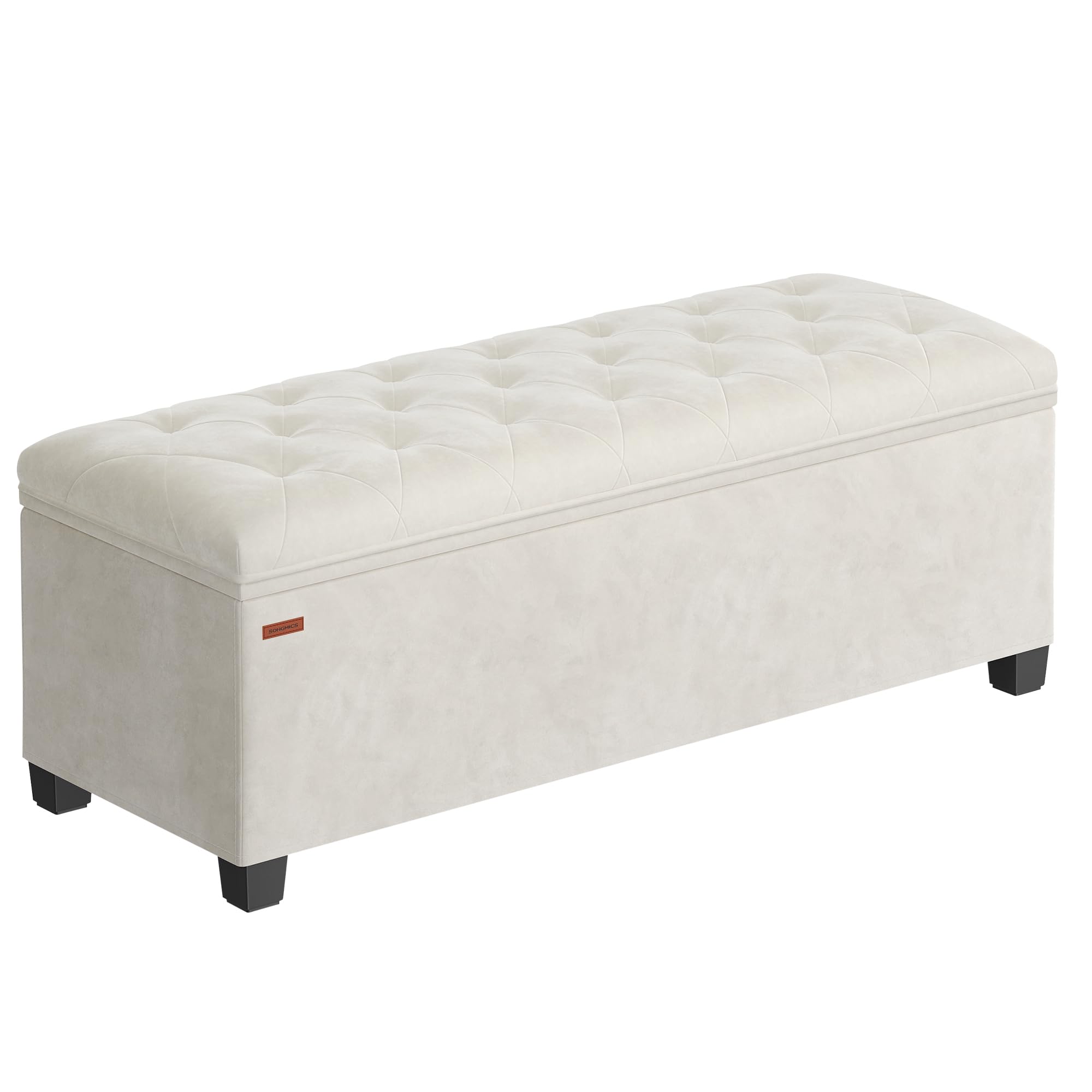 SONGMICS Storage Ottoman Bench, Ottoman Foot Rest with Legs, 40 x 110 x 40 cm, End of Bed Bench, Storage Chest, Load up to 300 kg, for Living Room, Bedroom, Entryway, Cream White LSF089W02