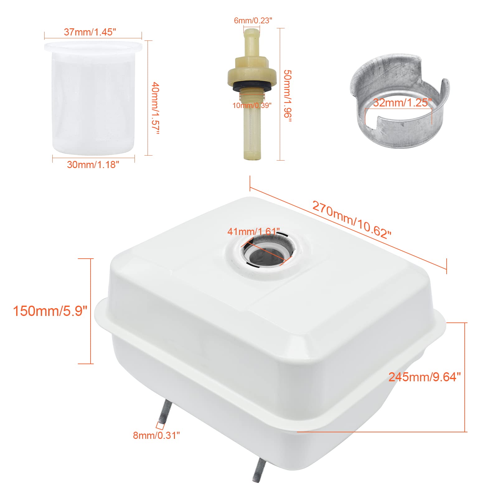 Wai Danie 17510-ZE2-801ZC Réservoir à essence 6L Compatible avec Honda GX240 GX270 GX340 GX390 8HP 9HP 11HP 13HP Moteurs 17510-ZE2-010ZA 17510-ZE2-020ZA 17510-ZE2-800ZC 17510-ZE3-020ZA