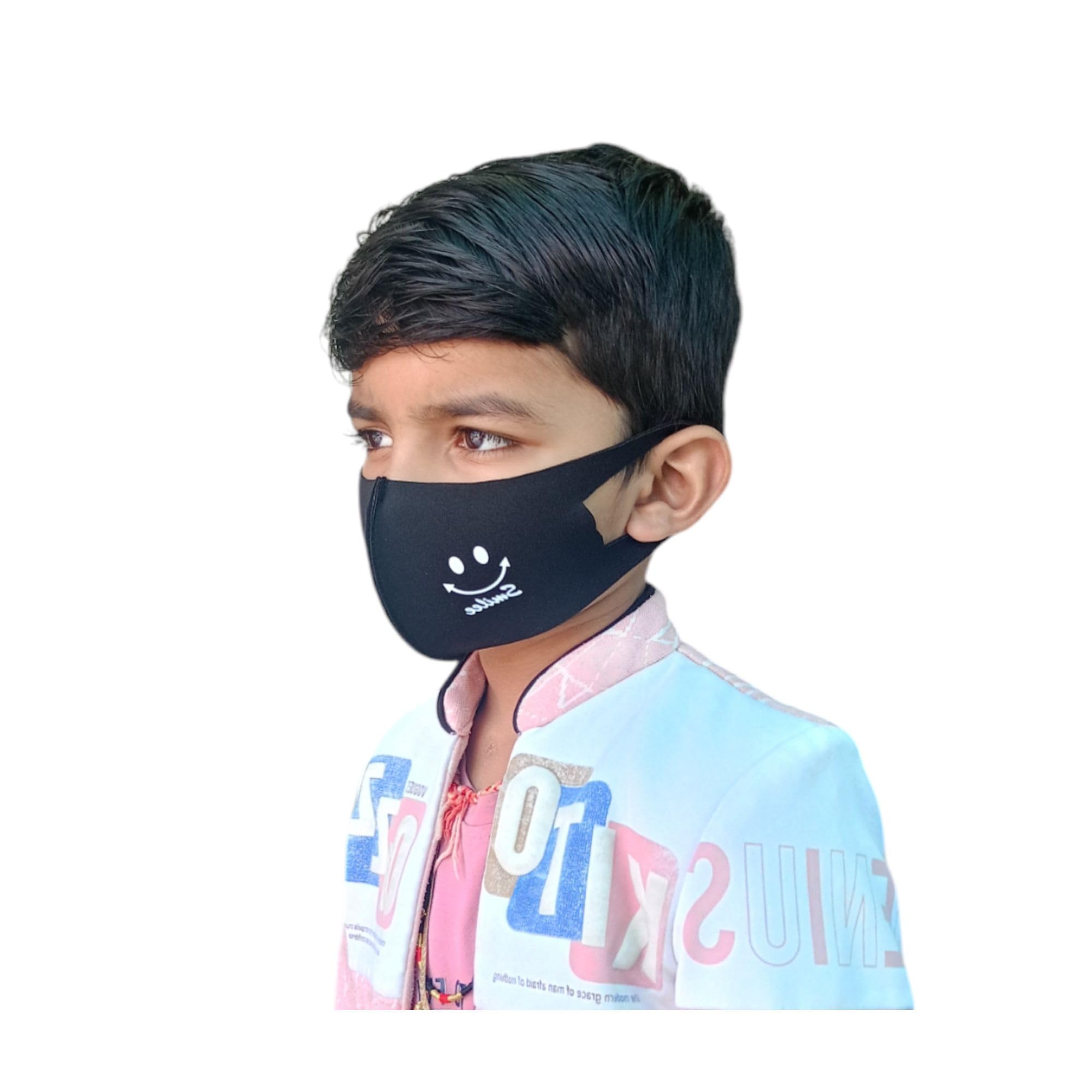 Smile Print Washable and Reusable Face Mask, UV Protection and Antibacterial, Stretchable Material, Allergy Free and rotective Face Cover kids cloth mask for 3-8 years (Pack of 12)-picture-15