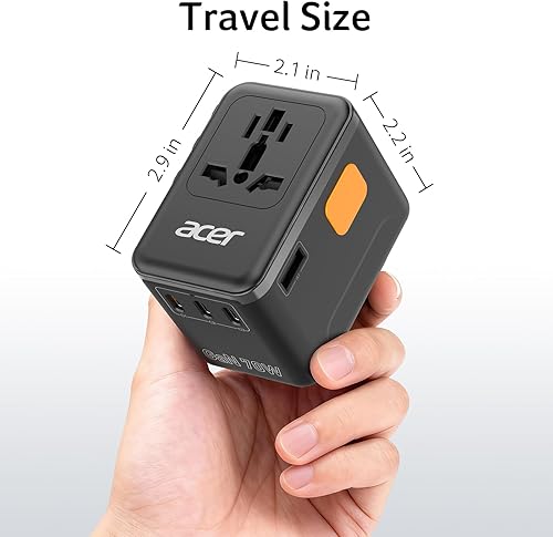 Miniatura 7 de Acer Adaptador de enchufe de viaje universal de 70W GaN - Adaptador de corriente internacional con 3 USB C y 1 USB A, accesorios de viaje para