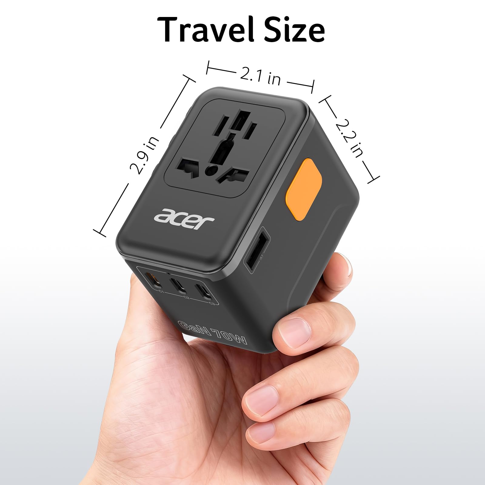 Acer 70W GaN Universal Travel Plug Adapter - International Power Adapter with 3 USB C 1 USB A — view 7