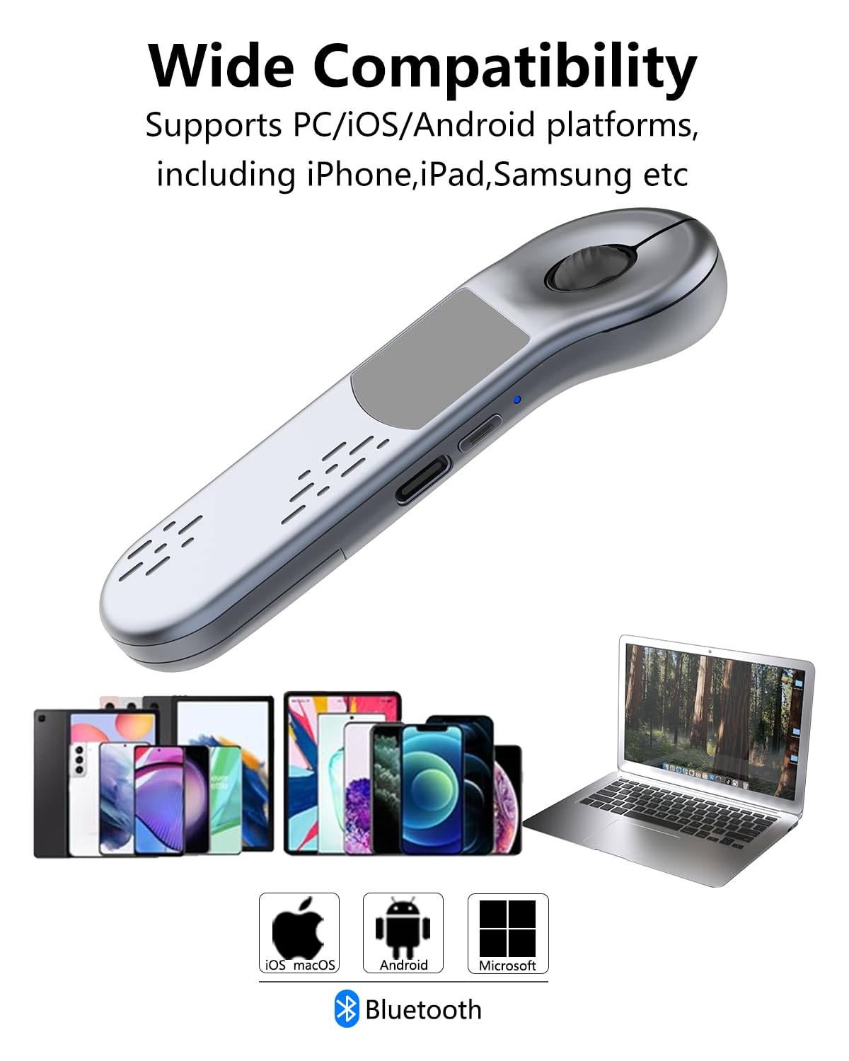 Air Mouse Wiederaufladbarer kabelloser Presenter mit Touchpad für PC/Laptop/iOS/Android, Bluetooth-Fernbedienung für PowerPoint/Keynote/TikTok/Kamera/Kindle App (Silber)
