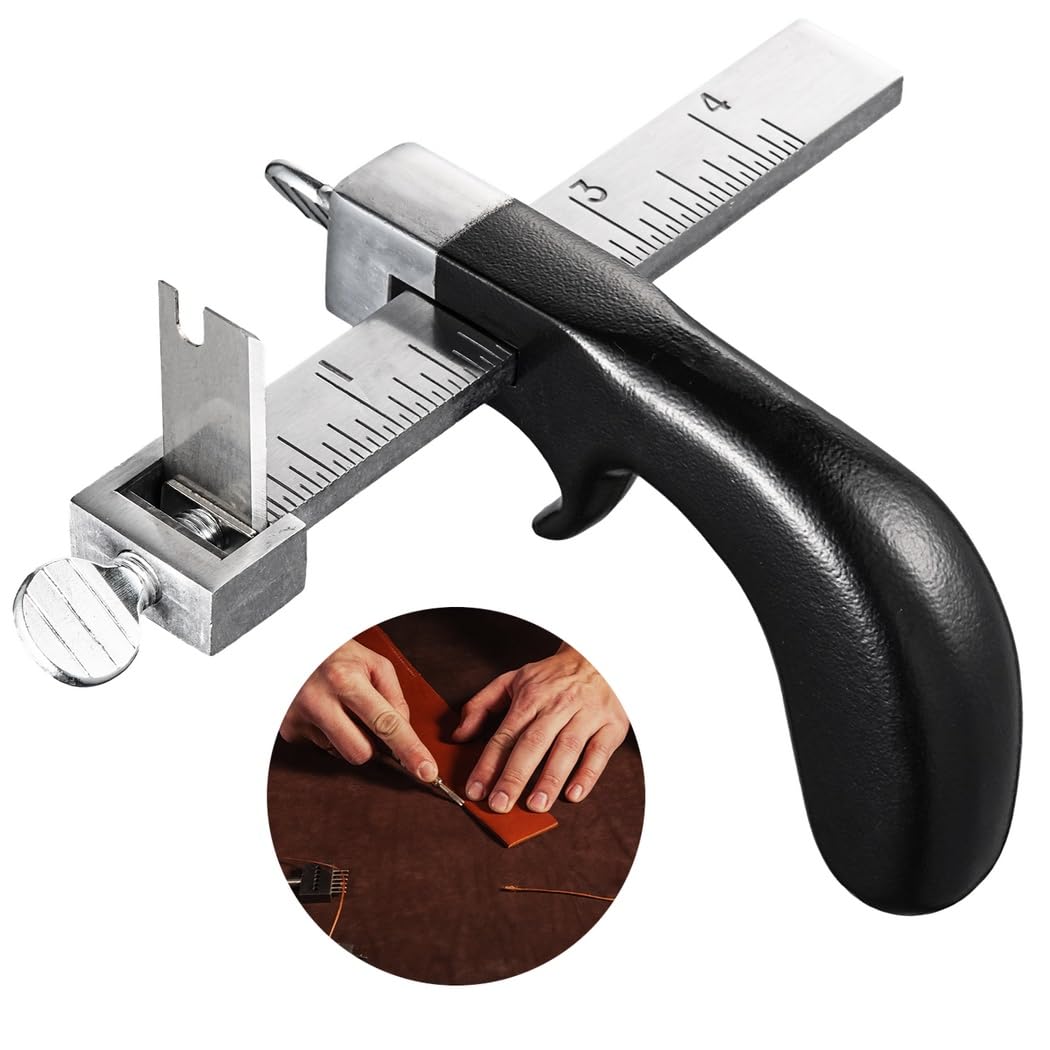 Taglierina per strisce in pelle, scala da 10,2 cm, con 3 lame in acciaio inossidabile, manico ergonomico in alluminio per fai da te, efficiente strumento di taglio manuale per lavori di pelle precisi