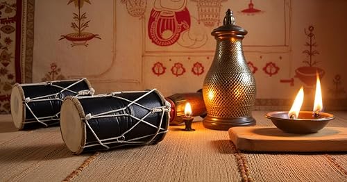 Miniatura 6 de 10 x 6 pulgadas hecho a mano de madera y cuero clásico indio folk tabla tambores de percusión instrumentos musicales mundiales Punjabi Dhol Dholak