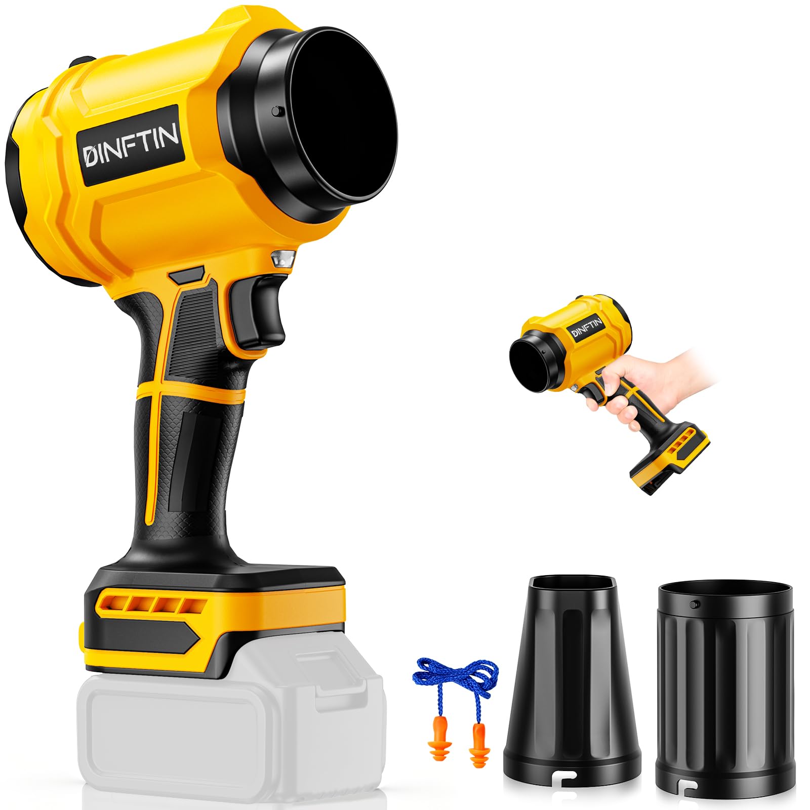 Soplador de hojas inalámbrico compatible con batería Dewalt de 20 V (sin batería), mini soplador turbo con 2 boquillas, empuje de 500 G, 30000 RPM, soplador de aire de mano para patio, garaje, secado