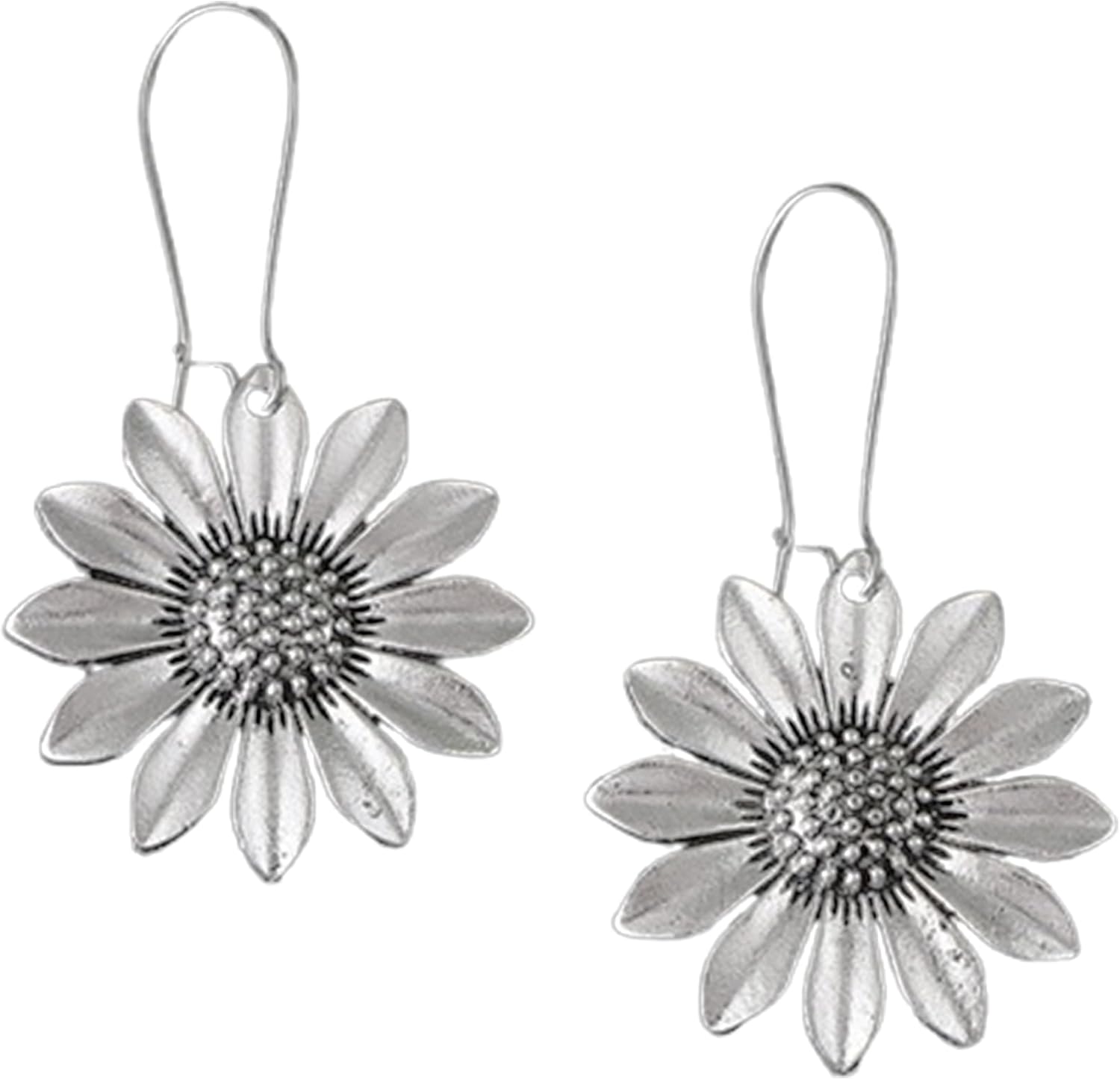 Flower Earrings for Women Dangling - Silver Vintage Floral Drop Earrings, Boho Chic Style, Hypoallergenic Leverback Drop Dangle Earring Trendy Cute Gifts (B-Silver)