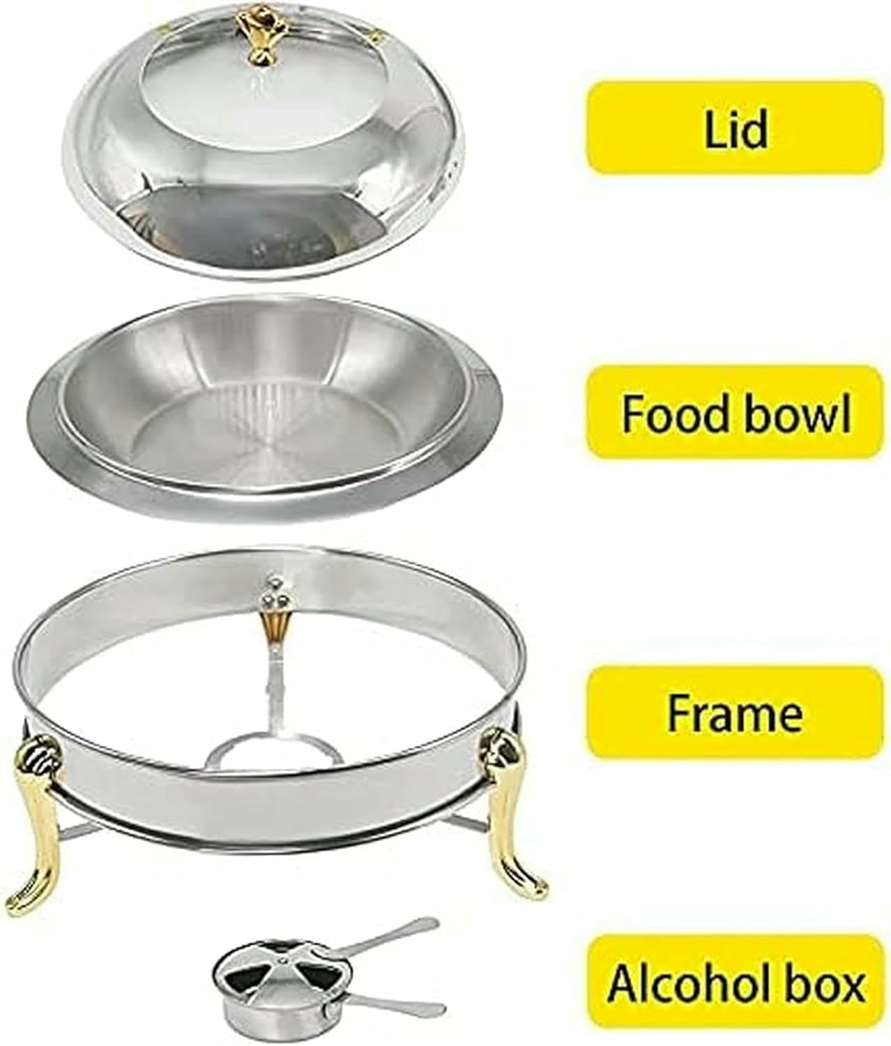 Round Buffet in Stainless Steel, Platform Heater, Buffet Set with Stoves and Fuel Support for Celebrations, Events, Weddings ~/
