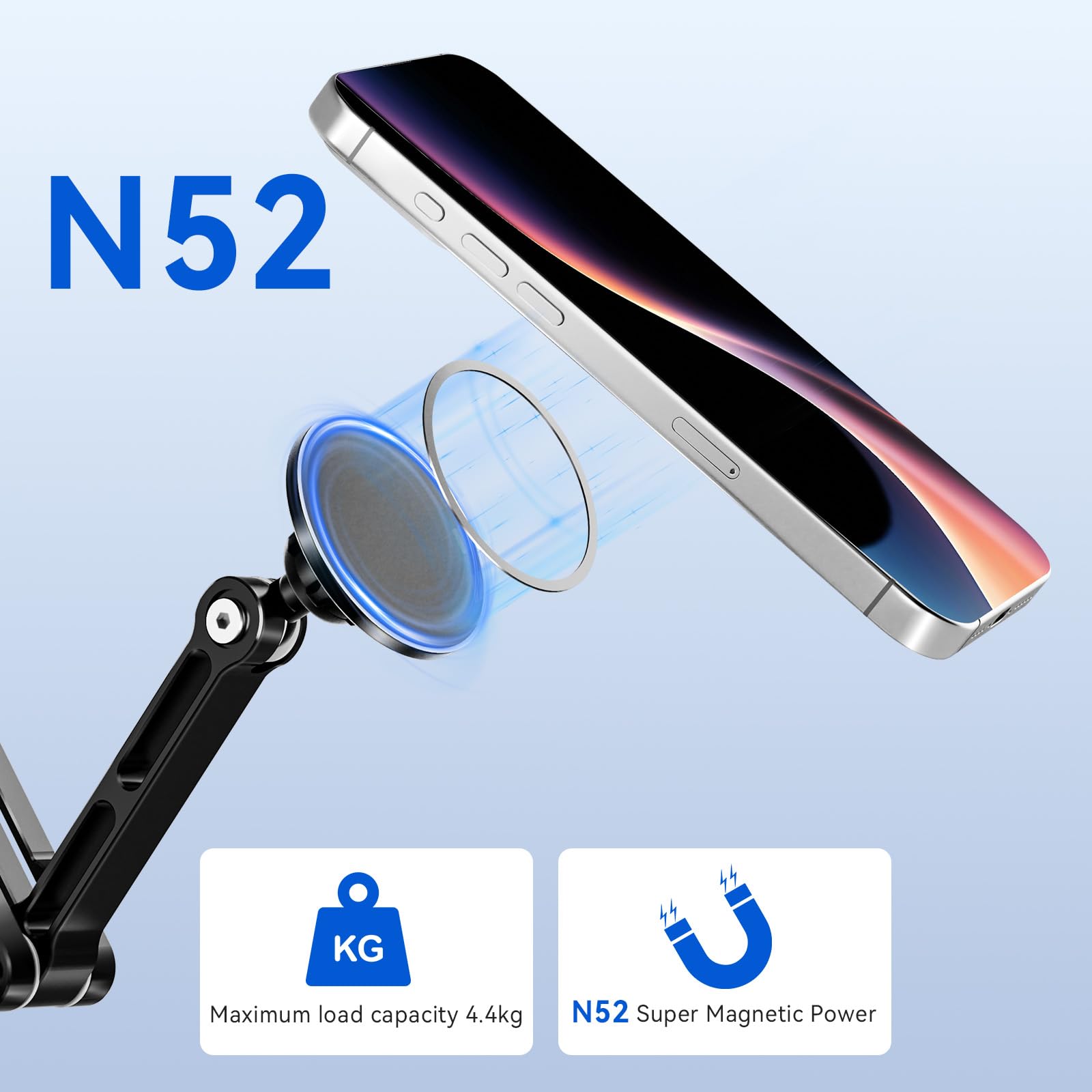 Tablet Supporto Magnetico da Parete 360° Girevole in Alluminio per Smartphone, Laptop, E-reader