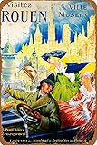Visitez Rouen Ville Musee France Affiche murale vintage en métal pour maison, garage, grotte, bureau, bar, décoration d'intérieur - 40 x 30 cm