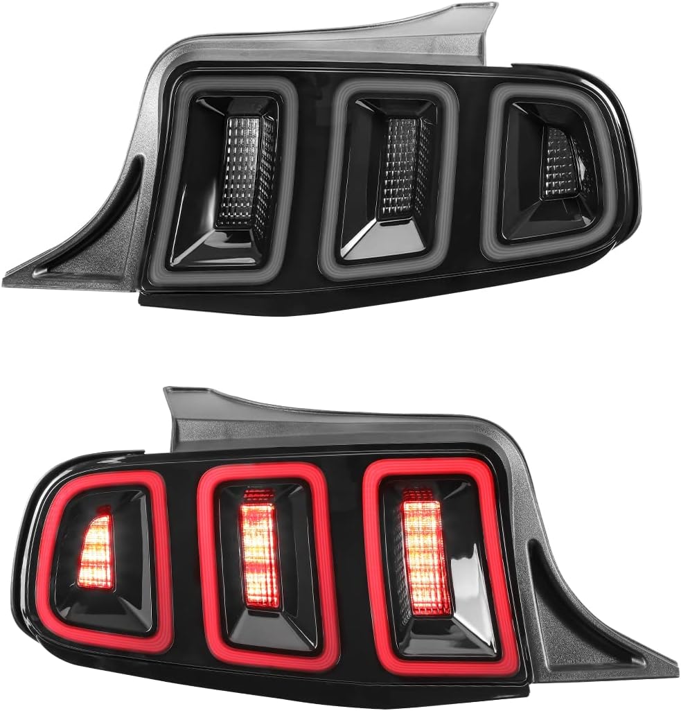 Winjet Full Led Tail Lights Assembly for 2010 2011 2012 2013 2014 Ford Mustang, Led Mustang Tail lights Pair w/Led Sequential Turn Signals,DRL, Led Reverse Lights (Black Housing Smoke Lens)