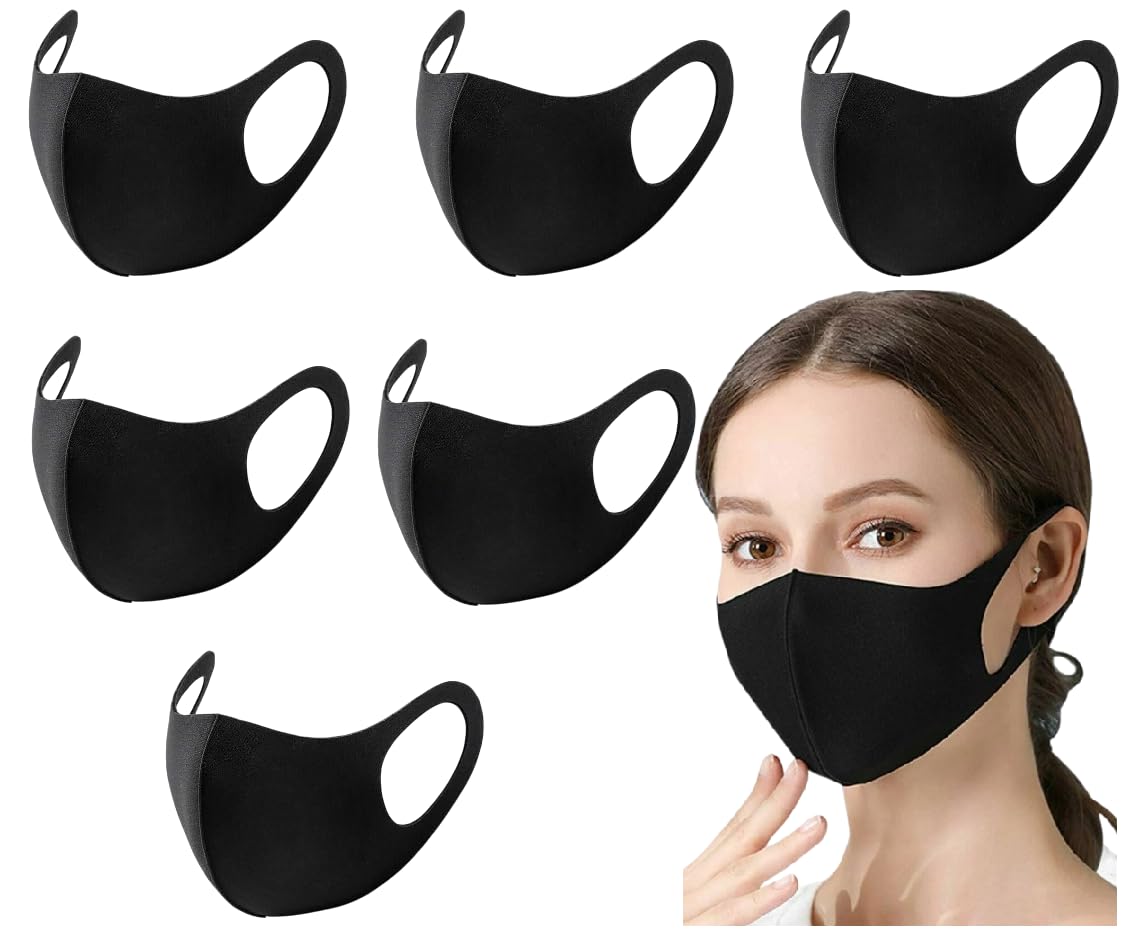 Bildos Anti-Pollution Reusable and Washable Face Mask for Adult, Unisex, Soft Breathable Fabric (Black) - Pack of 6