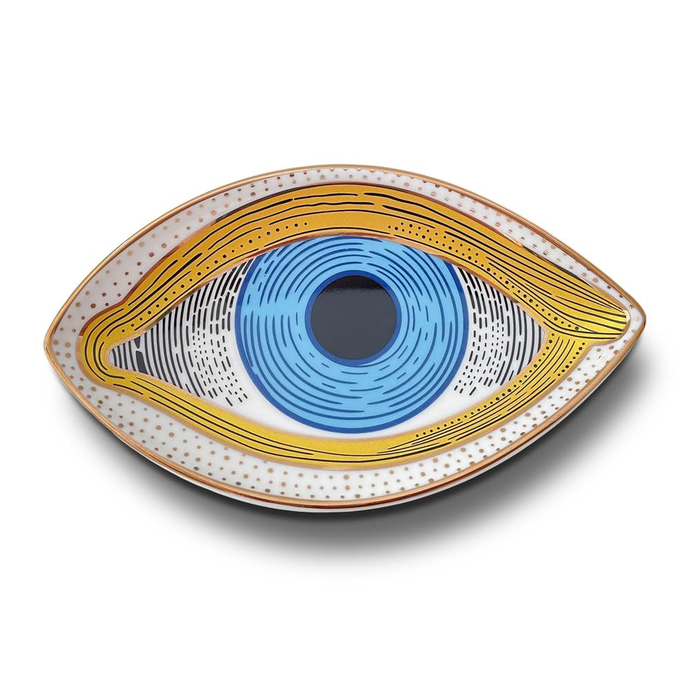Azonee Jewelry Trinket Tray, Exquisite Ceramic Jewelry Dish Trinket Tray, Egyptian Pharaoh Trinket Dish Evil Eye Decor, Modern Accent Tray for Vanity, Ring Holder, Perfume Organizer