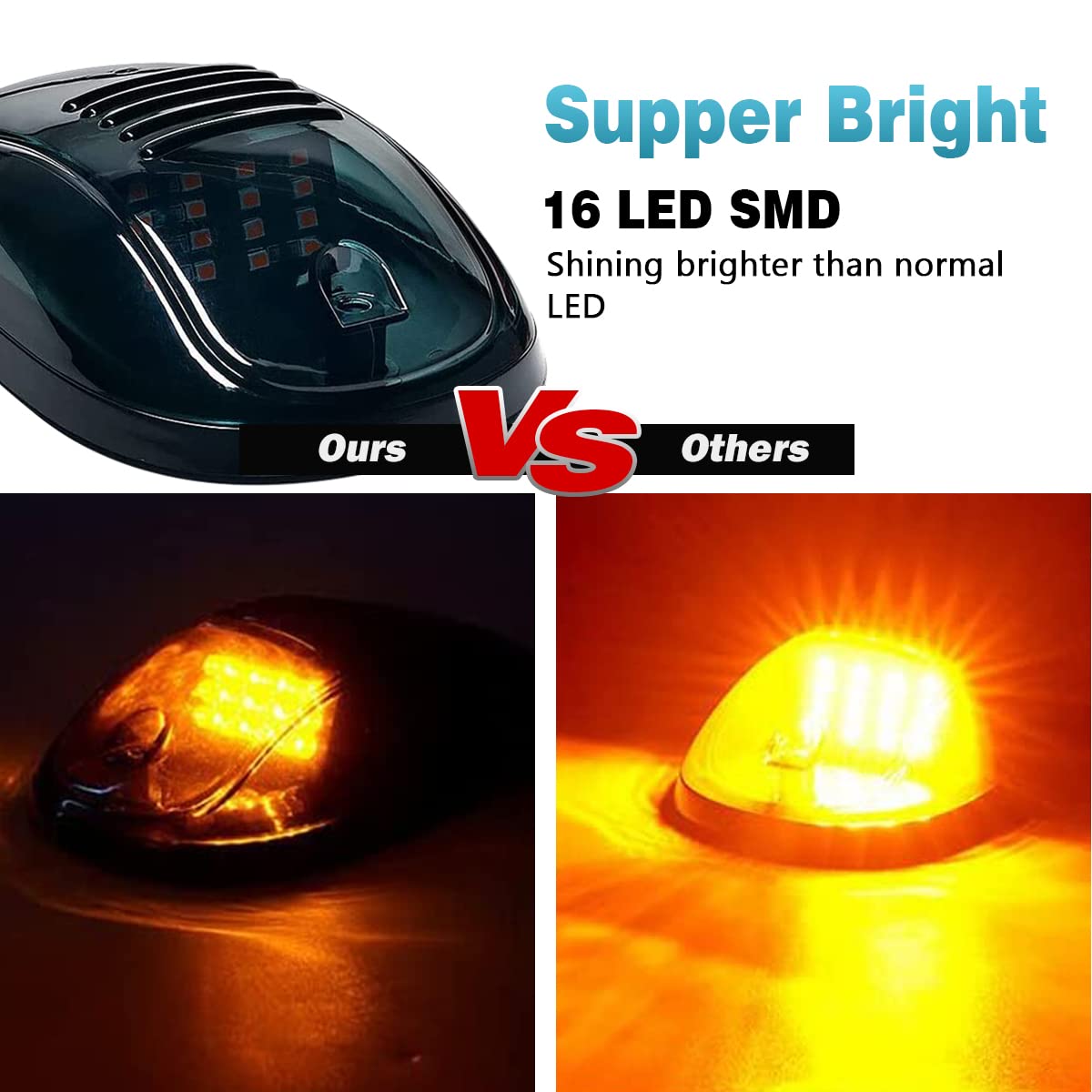 Confezione da 5 luci di posizione per tetto cabina, luci di posizione a LED ambra 12V con copertura fumé, 16 LED compatibili con camioncini F150 F250 F350 D-odge R-am GMC