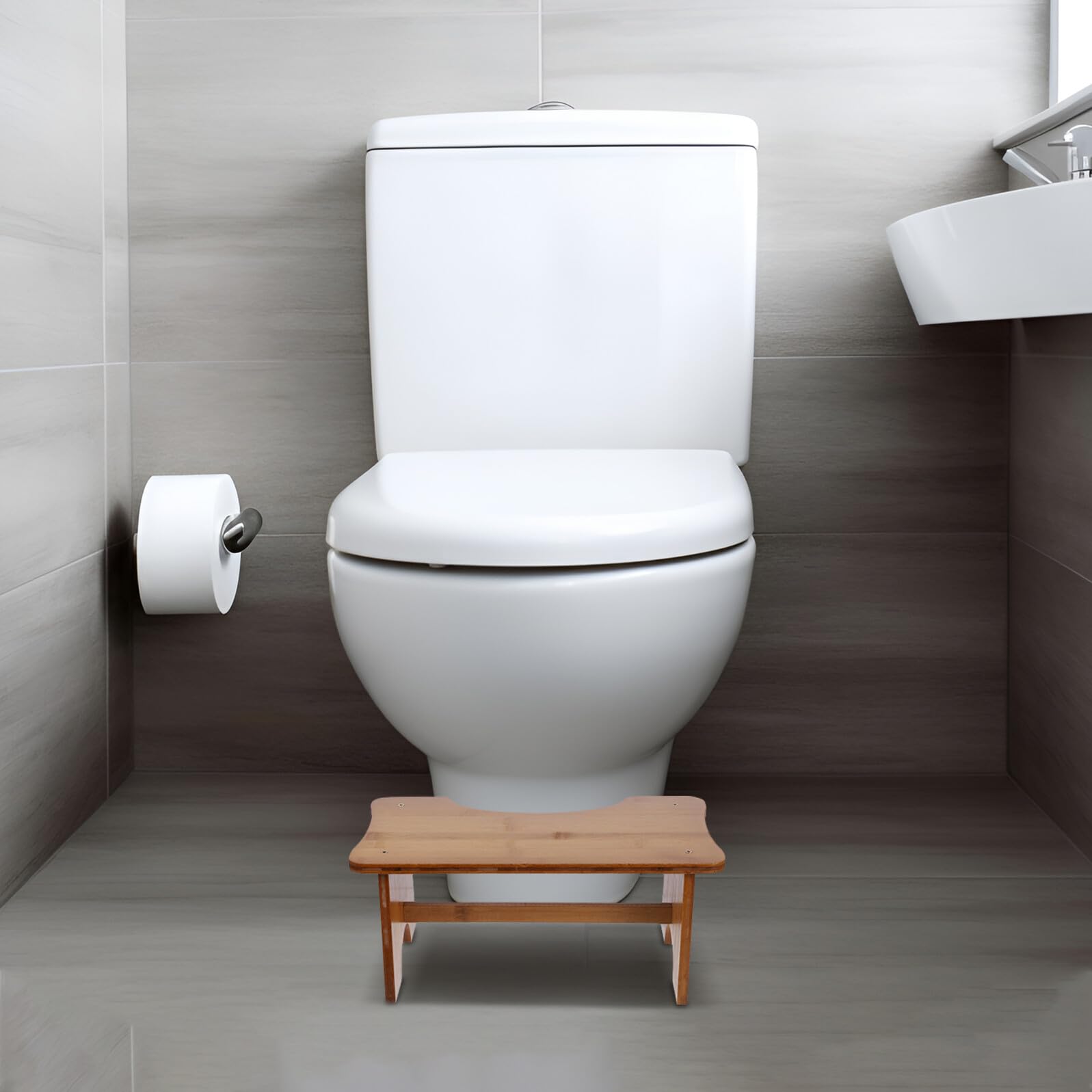 ORFOFE Taburete Ahorra Madera Niños para Baño de Rectangular Diseño Espacio Práctico Cómodo y Adecuado para Baño Infantil y Uso