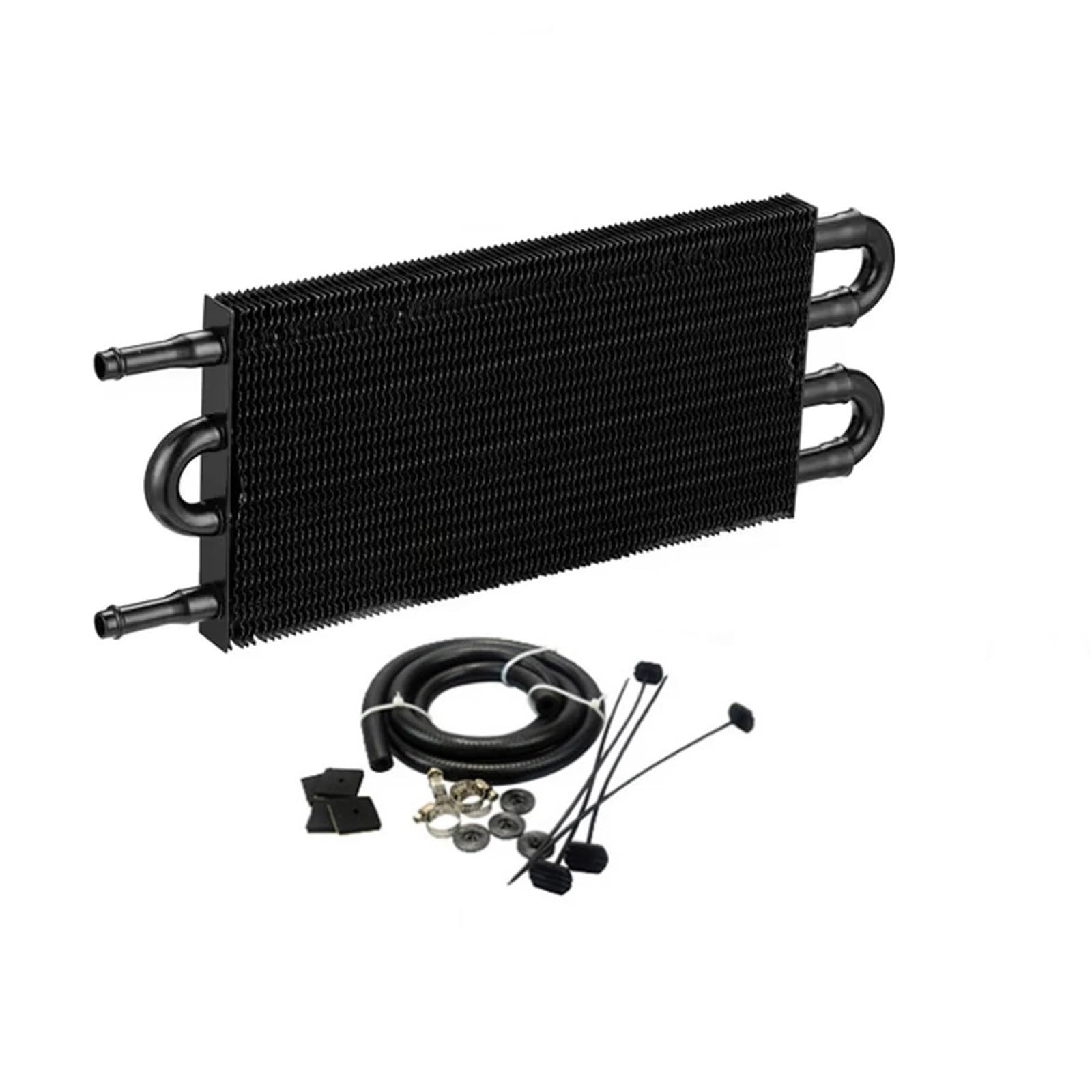 Universal 4Row 6Row Transmission Oil Cooler 6 Pass Aluminum Remote 5/16" Engine Oil Cooler Kit Radiator with Hose Kit Transmission Oil Cooler(Black 4row 1set)