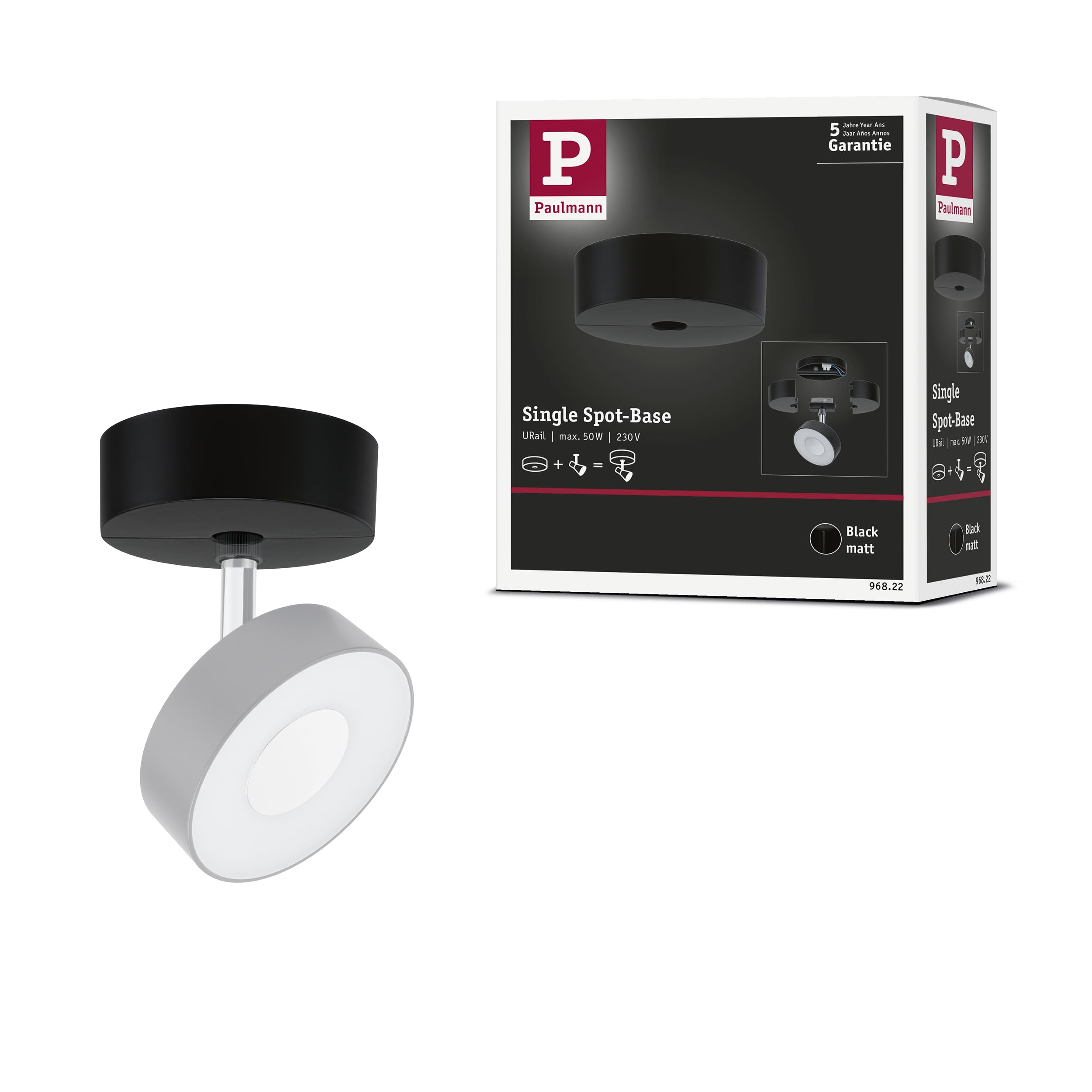 Paulmann Black 96822 Base Urail Individual Spot Max. 50W 230V Rail System – Choose Any Lamp