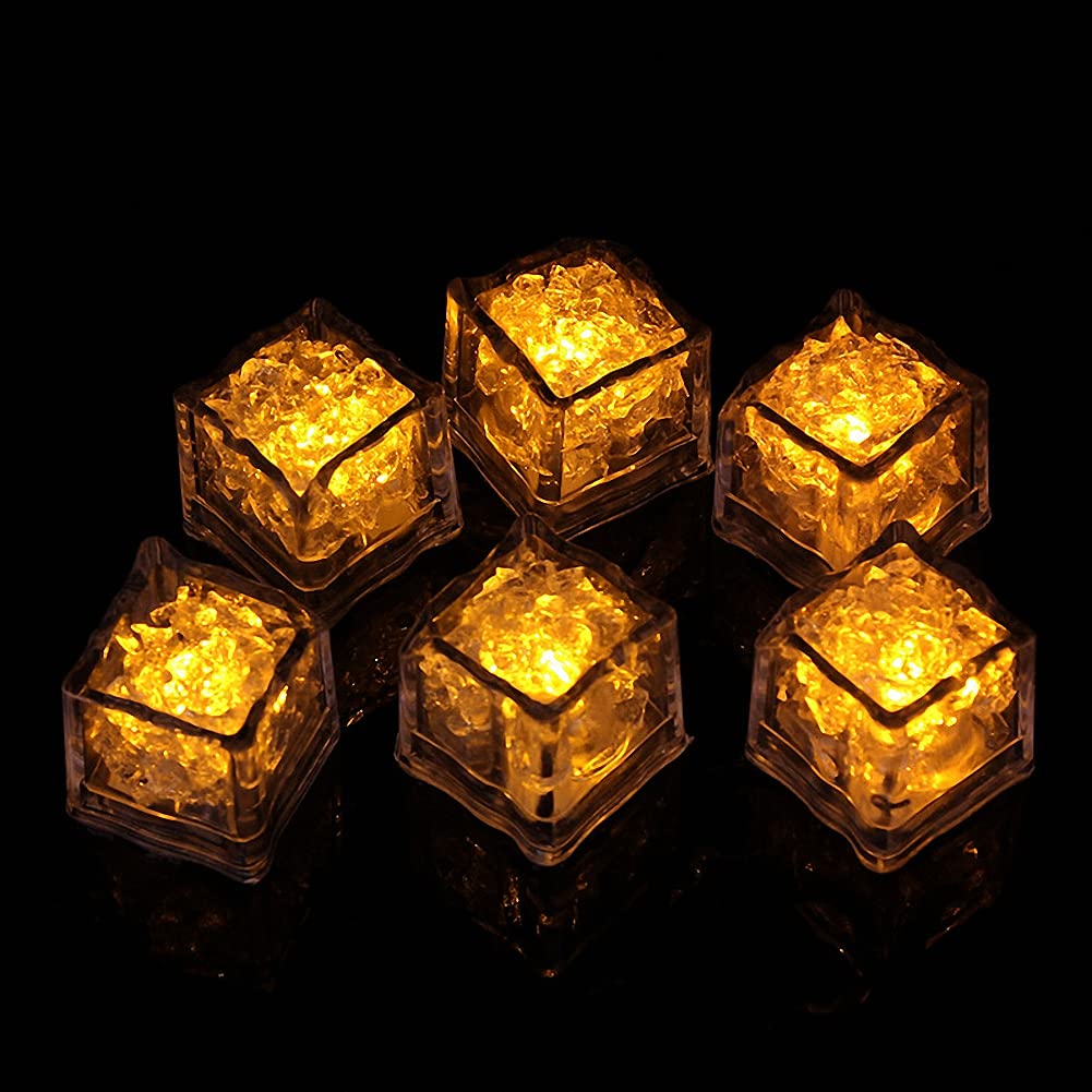 Ulalaza Waterproof Led Ice Cube 12 Pack Multi Color Flashing Glow in The Dark LED Light Up Ice Cube for Bar Club Drinking Party Wine Wedding Decoration