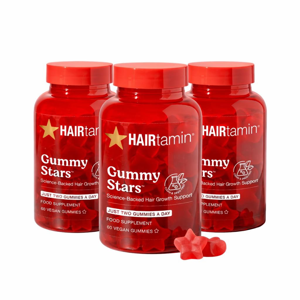 HAIRtamin Vegan Gummy Stars Hair Vitamins | Non-GMO | Natural Biotin Hair Vitamin Gummies to Maintain Healthy Hair Skin & Nails | Multivitamin Supplement to Help Maintain Healthy Looking Hair (3-Pack)