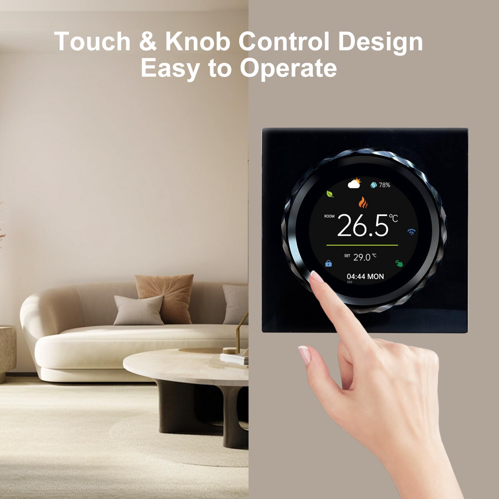 Cryfokt Inteligentny Termostat WiFi, Programowalny Cyfrowy Regulator Temperatury, Ekran 1,6 Cala, Sterowanie Głosowe, Harmonogram 7-dniowy, Blokada Dziecięca, do Elektrycznego Ogr (BLACK)