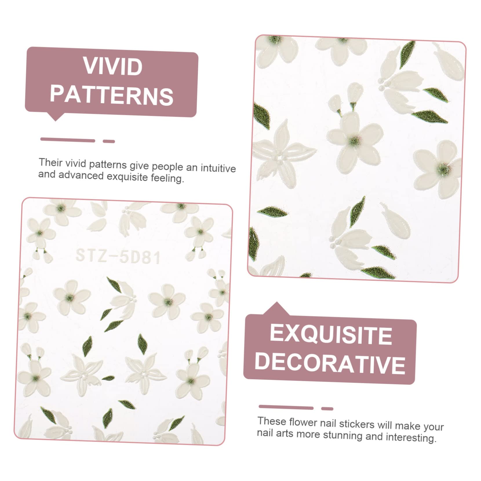 VICASKY 5 Set Decalcomanie Per Unghie Arte Etichetta Decalcomanie Per Le Nail Art Carino Adesivo Per Unghie Di Fiori Adesivo Per Unghie Fiore Resina 3 Fogli*5