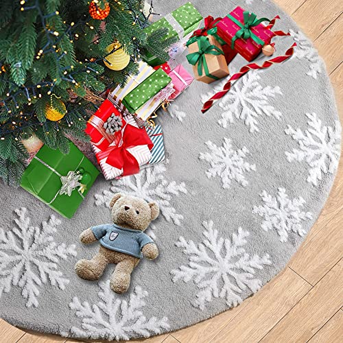 RMENOOR Falda de Árbol de Navidad Gris 90CM Felpa Suave Alfombra para Árbol de Navidad de 3D Copo de Nieve Base de Árbol de Navidad, Falda Árbol Navidad Decoración para Festival Navideñas en Casa Cover