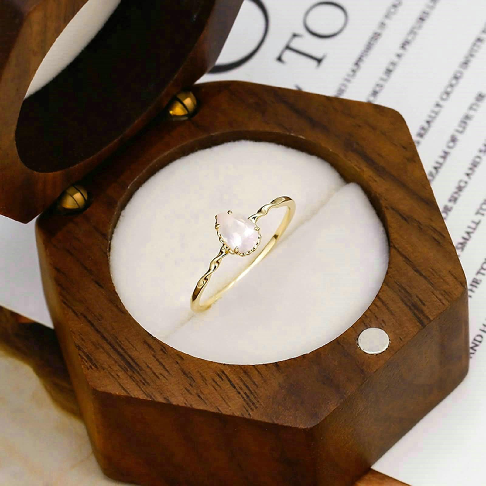 Anillo para mujer, oro de 18 quilates, con forma de pera, cristal rosa, anillo de compromiso, vintage, para mujer