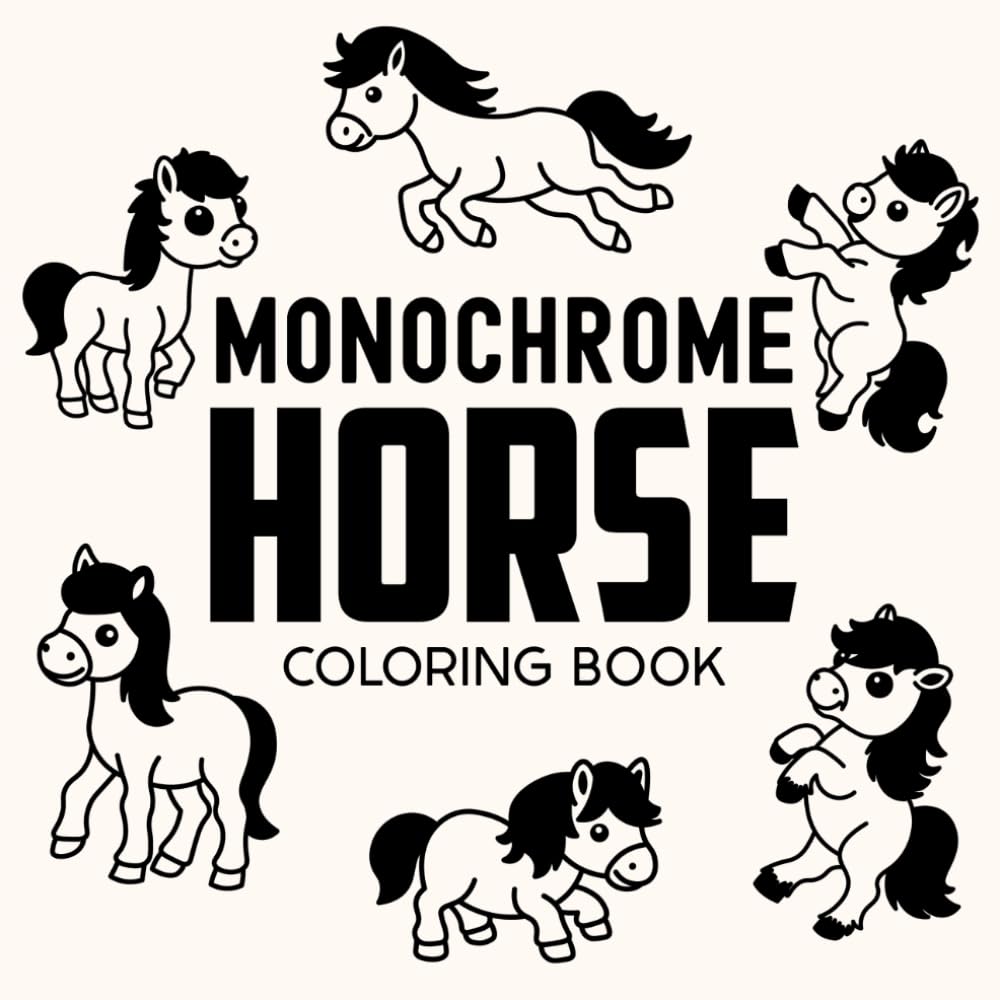 Monochrome Horses: A Beautiful Horse Coloring Book for Adults and Teens. Majestic Stallions and Wild Mares for Stress Relief and Relaxation