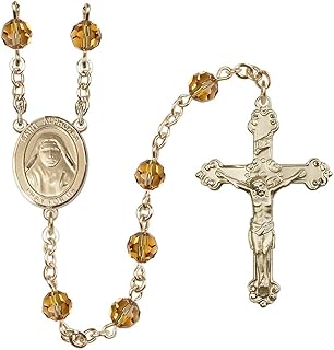 Bonyak Jewelry 14k Gold 6mm Austrian Crystal Saint Alphonsa of India Rosary - November Yellow, Metal, No Gemstone