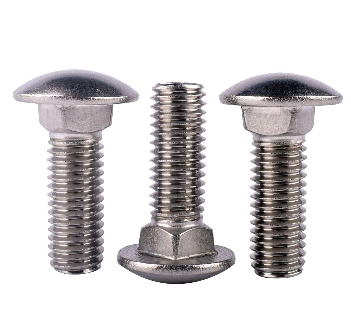 5/16-18 x 3/4" Carriage Bolts Screws, Round Head Square Neck, 304 Stainless Steel 18-8, UNC Coarse Fully Thread, Quantity 10Pcs