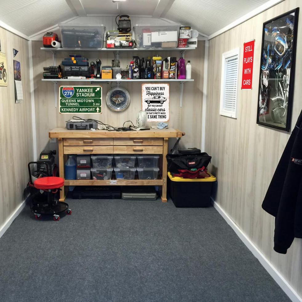 Miniatura 3 de HomDeo Divertido letrero de metal vintage con texto en inglés "Plays with Cars", para garaje, hombre, cueva, hogar, bar, 8 x 12 pulgadas