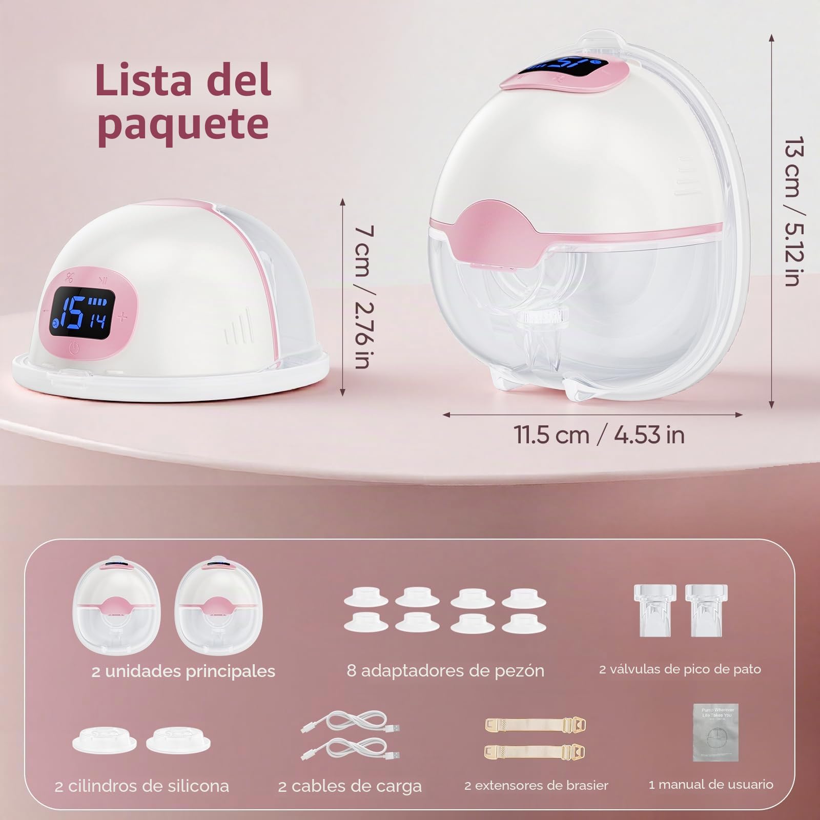 Extractor de leche eléctrico manos libres, 2 extractores de leche de 180 ml de gran capacidad, 3 modos y 15 niveles, extractor de leche portátil con pantalla LED, función de memoria y apagado