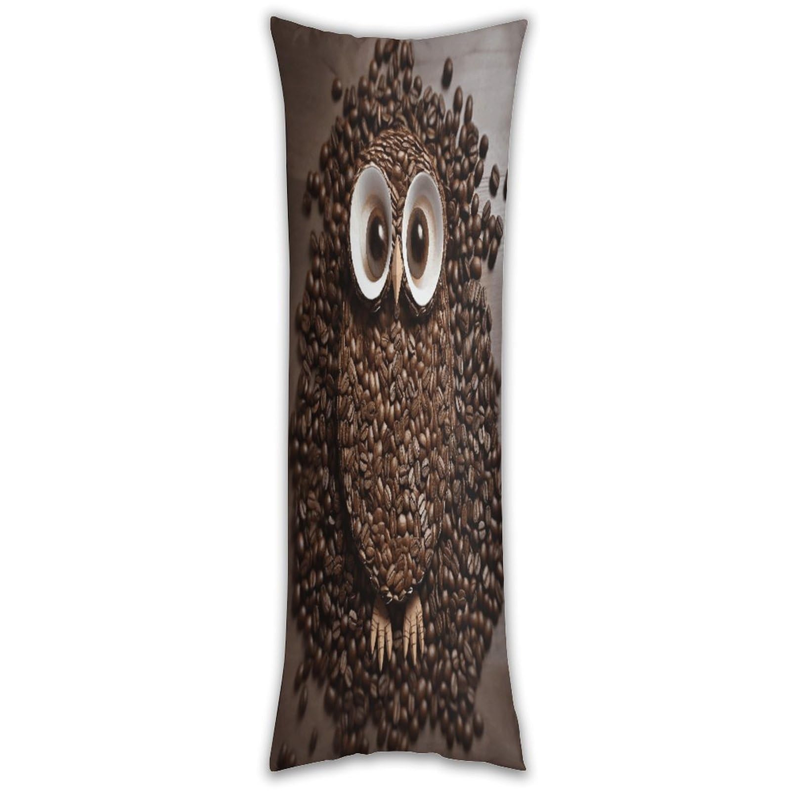 Coffee Bean Owl Pillow Cases Breathable Vertical Long Pillowcase Body Pillowcase with Hidden Zipper Closure Soft and Cozy Pillow Cover 20x54 Inches for Bedroom Couch