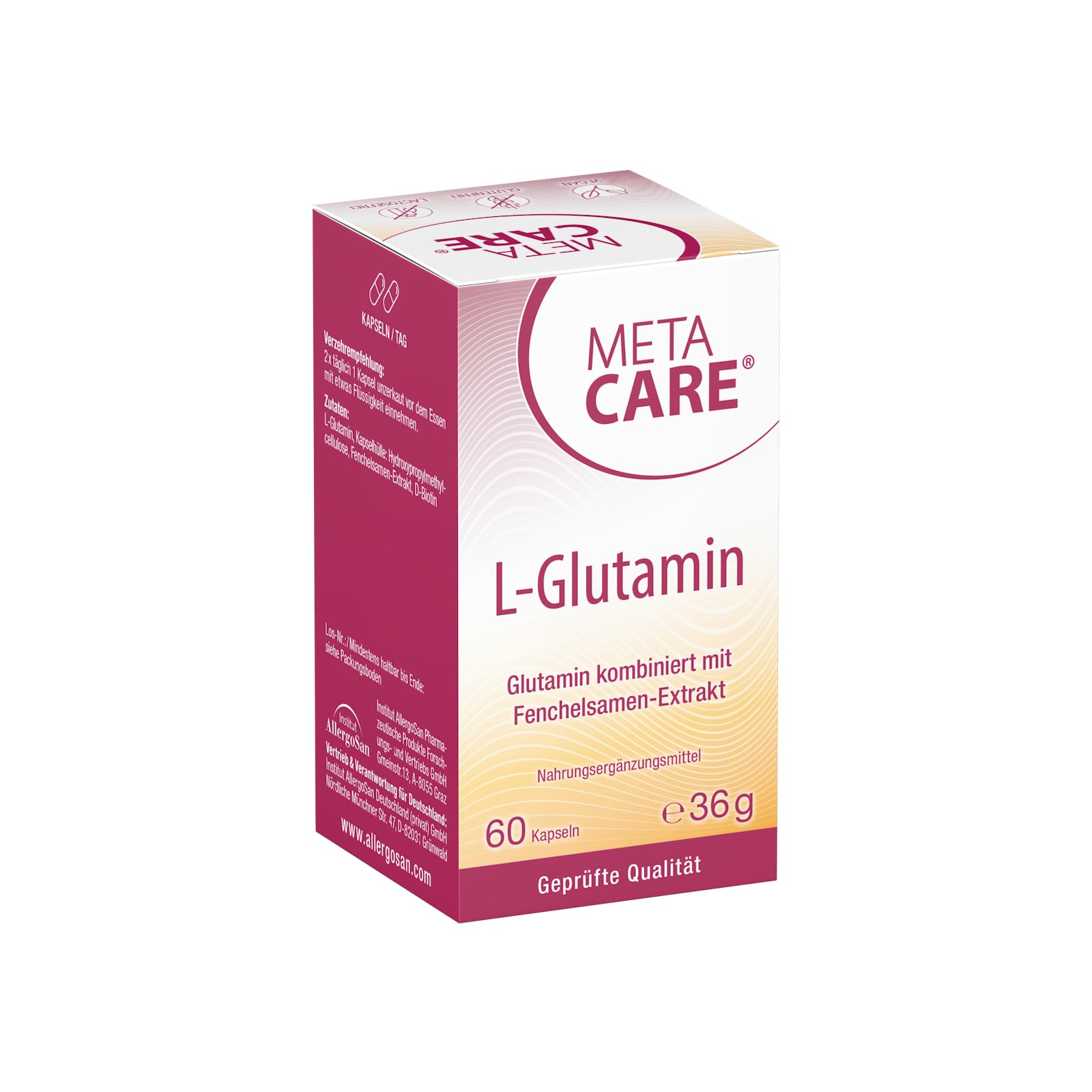 L-Glutamin – Ideal kombiniert mit Biotin und natürlichem Fenchelsamen-Extrakt – Hochdosiert – Vegan – 60 Kapseln
