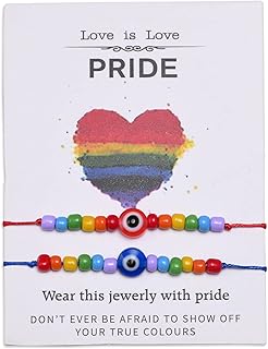 Rainbow Pride Evil Eye Bracelets - A Pair Rainbow Beaded Evil Eye Charm Gay/Lesbian Pride Couple Bracelets, LGBT Pride Bracelet Love is Love Jewelry Friendship Bracelet Gift