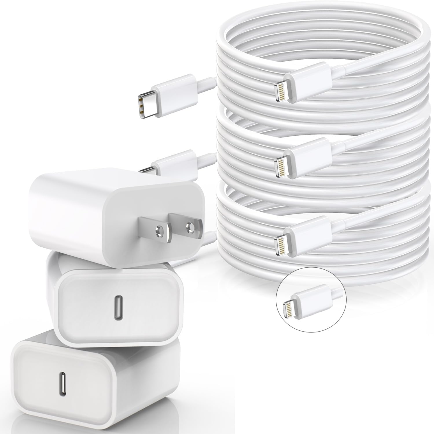 Photo 1 of [Apple MFi Certified]Long iPhone Fast Charging Cable,3Pack 20W Phone Charger USB C Charger Block Plug+6Foot Type C to Lightning Cord for iPhone 14/Pro/Pro Max/Plus/13/12/11/XS/XR/X/SE2022/iPad/AirPods