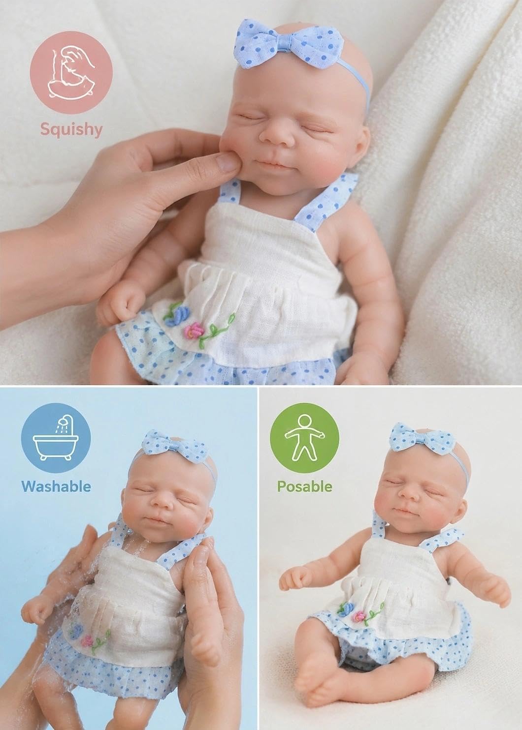 Zero pam Reborn Babypuppen, 20,3 cm, Squishy, Silikon, offener Mund, 3D-Haut, beweglich, realistisches Baby-Puppe, Geschenk für Mädchen