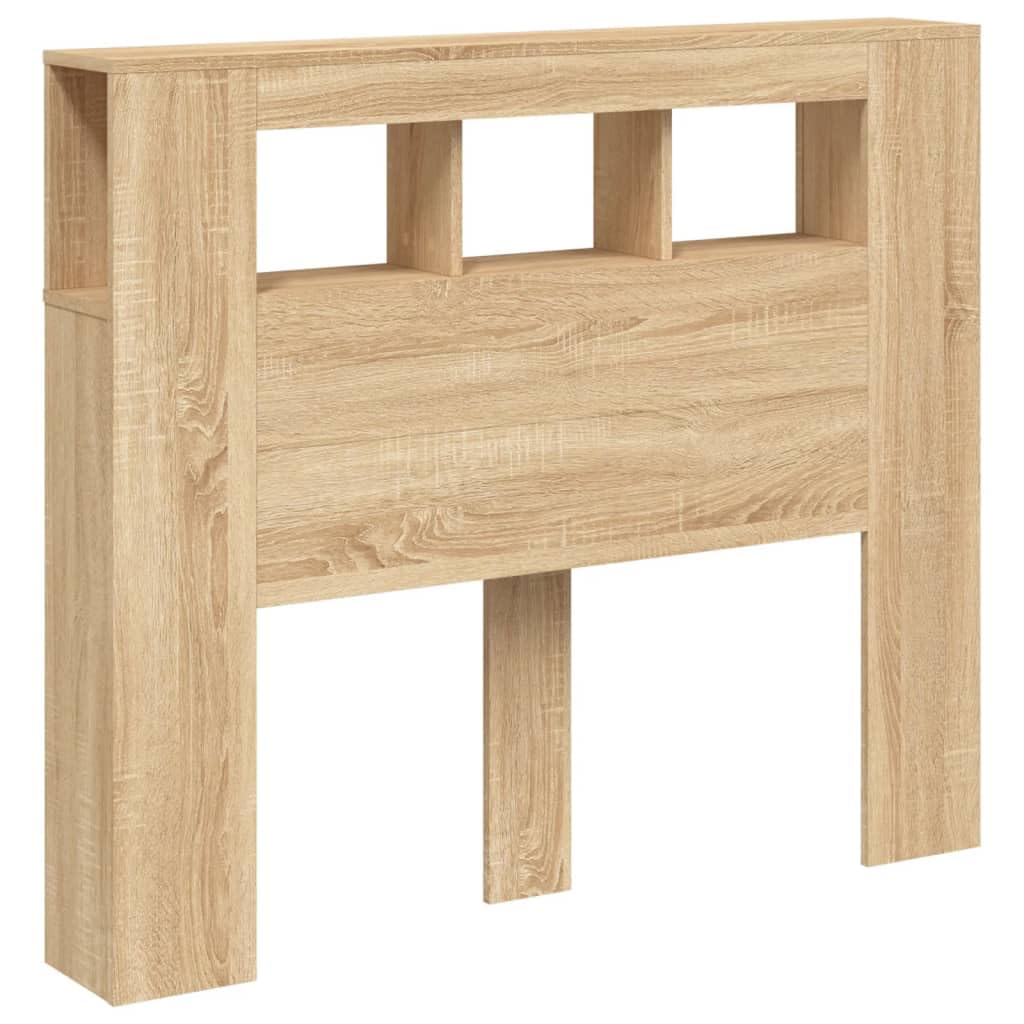 ACAGALA Cabezal LED con estantes 120 x 103,5 cm, cabecero de cama con luces LED, cabecero con compartimentos abiertos, accesorio para cama dormitorio, material de madera, roble sonoma
