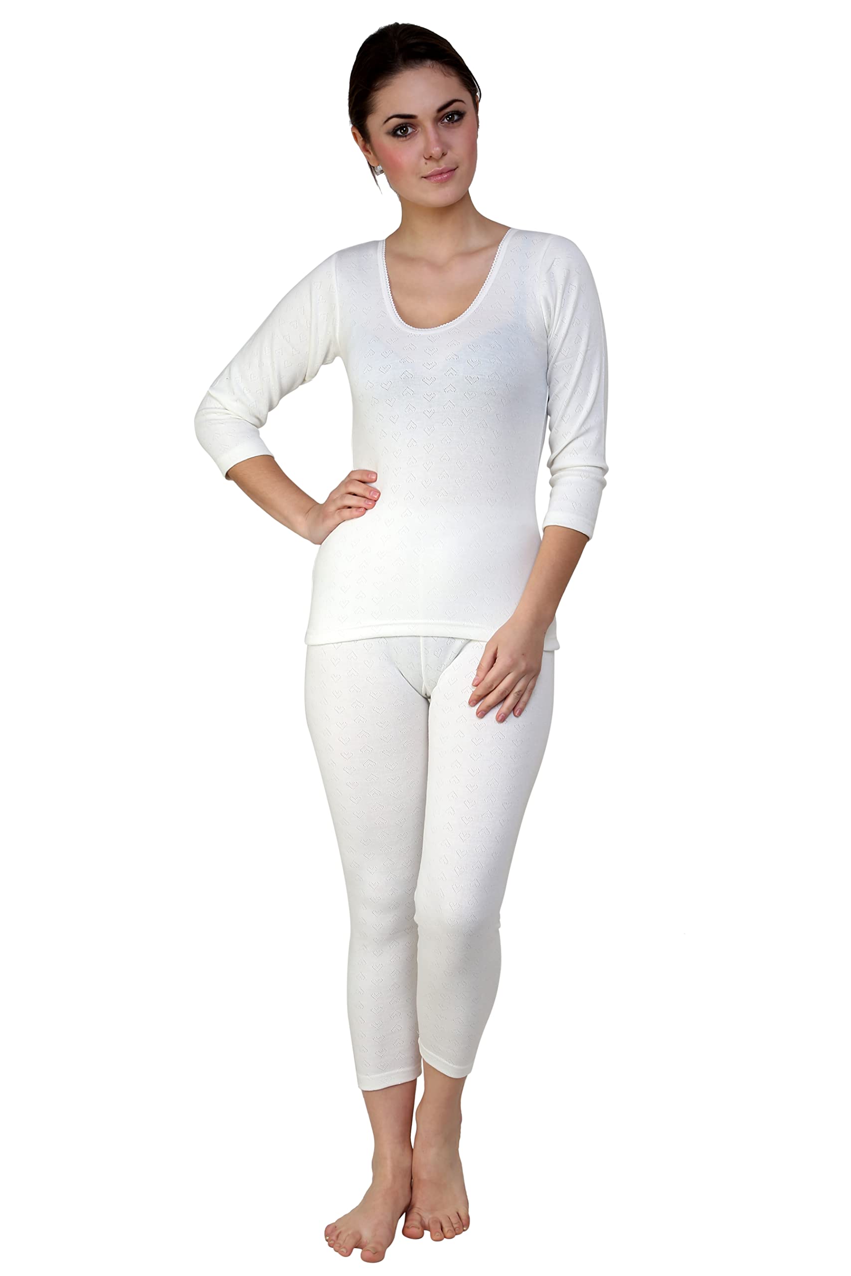 prince Women's Three-Fourth Length Sleeves Full Set Thermal Wear - Top & Bottom Set for Winter Warmth - Heat Retaining Fabric,Lightweight and Comfortable Fit | Cold Weather Protection - White-picture-35