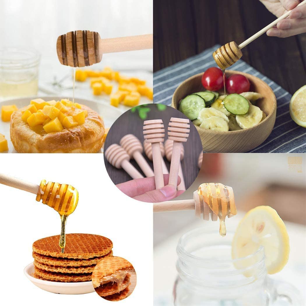 Tyenaza Cuillère à Miel Mini bâton d'agitation en bois de ménage de louche de miel pour le pot de miel distribuer des faveurs de noce de miel(15CM)