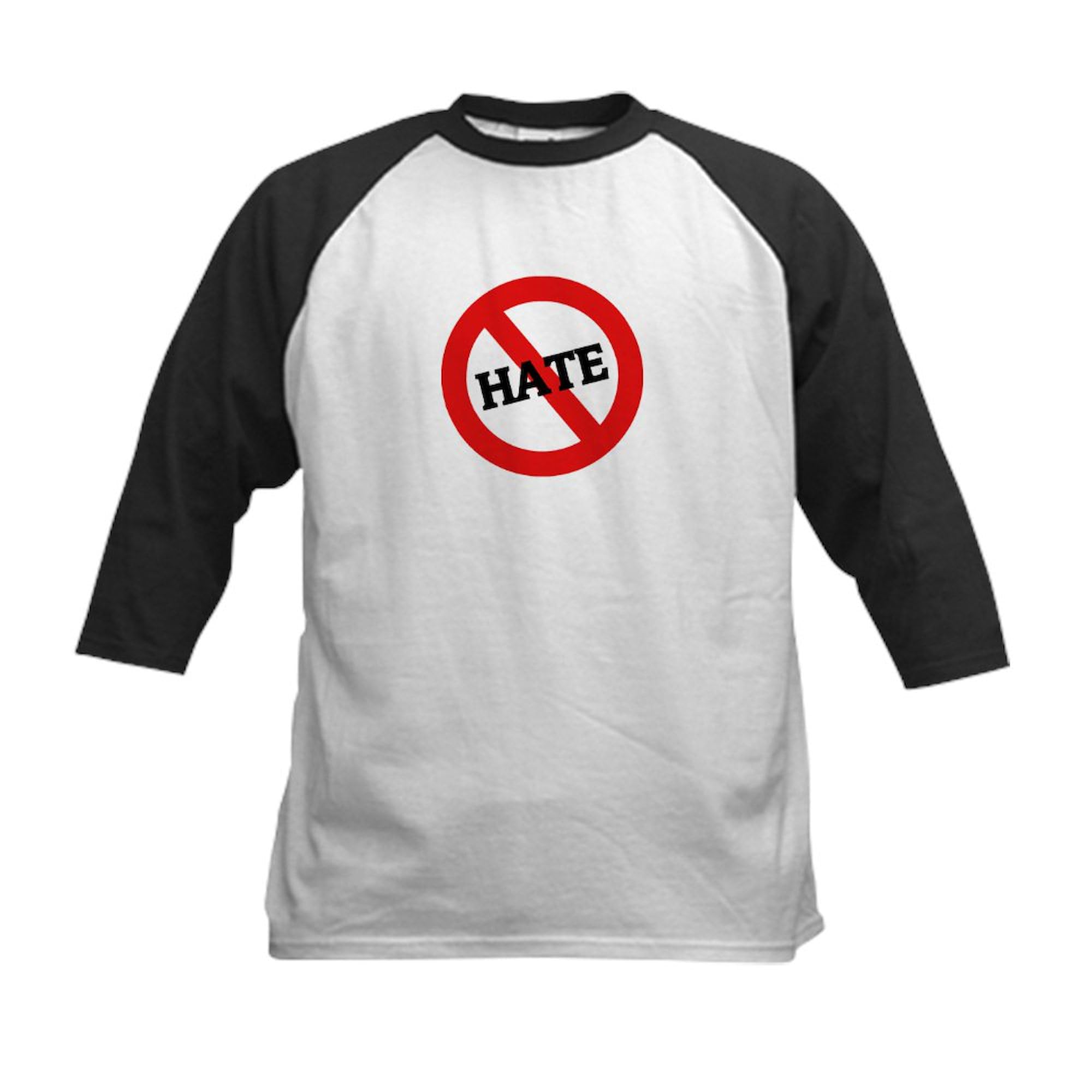 CafePress Anti Hate Kids Baseball Jersey Kids Cotton Baseball Jersey, 3/4 Raglan Sleeve Shirt Black/White