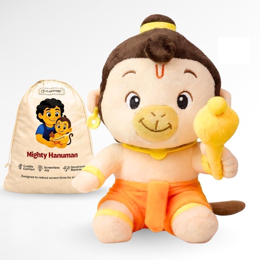 Clap Cuddle Mantra Chanting Hanuman with Meditation Mode Interactive Musical Soft Stuffed Plush Toy | Non-Toxic, Safe | Best Birthday Gift for Newborn Kids (Boys, Girls)-picture-16